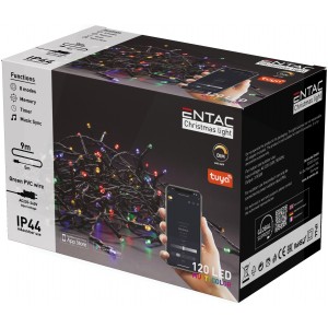 Entac - Karácsonyi fényfüzér adapterrel, Tuya APP, MC (Színes - RGB) IP44, 120 LED, 9m - ECL-120-TY-MC