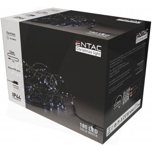 Entac - Karácsonyi fényfüzér adapterrel, CW (hideg fehér) IP44, 180 LED, 14m - ECL-180-CW
