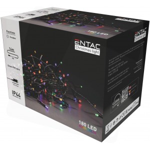 Entac - Karácsonyi fényfüzér adapterrel, MC (Színes - RGB) IP44, 180 LED, 14m - ECL-180-MC