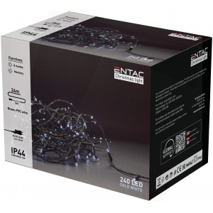 Entac - Karácsonyi fényfüzér adapterrel, CW (hideg fehér) IP44, 240 LED, 24m - ECL-240-CW