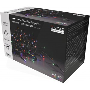 Entac - Karácsonyi sorolható fényfüzér adapterrel, MC (Színes - RGB) IP44, 240 LED, 24m - ECL-240-MC-LSA