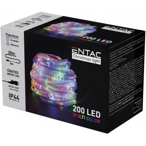 Entac - Karácsonyi fényfüzér adapterrel, MC (RGB - Színes) IP44, 200 microLED, 20m - ECML-200-MC